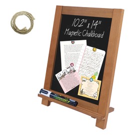 Newzealkids Tabletop Chalkboard Signs 10.2"x14" Magnetic Small Chalkboard Sign, Desktop Standing/Wall Hanging Blackboard with Liquid Chalk Marker, Wood Framed Menu Board for Kitchen, Café, Home Decor