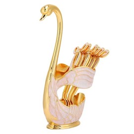 Juego de 6 Cucharas de Postre con Soporte de Cisne, Cucharillas de Café de Metal, Cubiertos para Helado, Azúcar y Té, Acabado Elegante en Oro o Plata