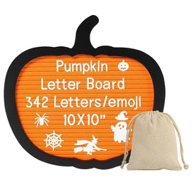 G GAMIT Black Pumpkin Felt Letter Board with 294 Changeable Letters&Numbers, 10”x10” Message Board Letter Sign Board in Black Frame with Stand and Canvas bag for Announcement&Notification(Orange)