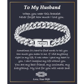 YBISNAIRE Valentines Day Gift for Men Husband from Wife, Romantic gifts for husband Birthday Anniversary Ideas Gifts To My Husband Cool Mens Cuban Bracelets for Him Christmas Retirement Fathers Day