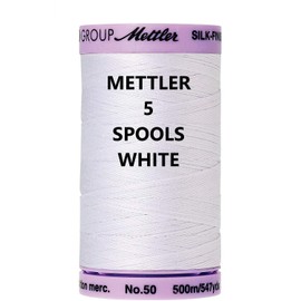 5 Pack Mettler Silk-Finish Solid Cotton Thread, 547 yd/500m, White…