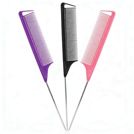 Triko Set 3 Peine de Cola con Punta Metálica, Peines para Cabello Profesionales para Particiones, Peinado y Texturizado, Peine para Hombre y Mujer