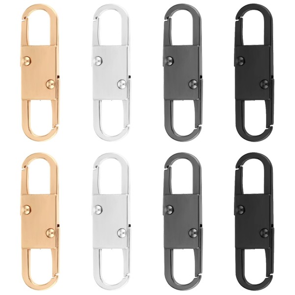 DSLSQD 8 Pcs Double Opening Zipper Pull Replacement Metal Zipper Repair Kit Detachable Zipper Clips Theft Deterrent Zipper Locks for Backpacks Luggage Suitcase Jackets Boots Purse (4 Colors)