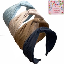 KOVOLITU 4 Pack Fashion Wide Knotted Headband for Women Girls Cross Knot Headbands Non Slip Solid Colors Hair Bands-Neutral