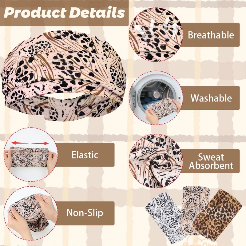 BLMHTWO 4PCS Cheetah Headband, Wide Thick Leopard Headband