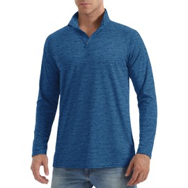 MAGCOMSEN UV Protection Shirts for Men Rash Guard 1/4 Zip Lightweight Athletic T-Shirts Workout Fishing Running Tops Summer Medium Blue XL