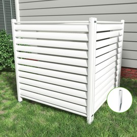 Beimo 48 "H x 48 "W Air Conditioner Fence Privacy Screen，Trash Can Enclosure Outdoor White Vinyl Fence Panels with Metal Stakes for Outside, 2 Plastic Panels