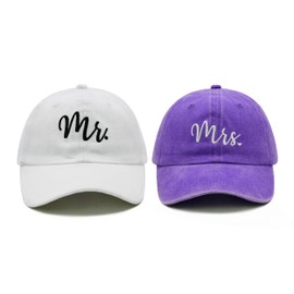 Wodeal Mr & Mrs Newlywed Couple Hats, Matching Wedding Honeymoon Baseball Cap, Adjustable Cotton Bride and Groom Gift Set Purple