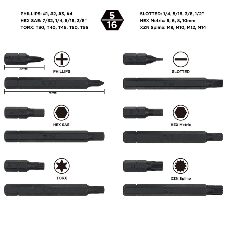KAIFNT K459 Impact Driver Sturdy Bit Set with Adapters, 5/16-Inch