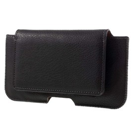 DFV mobile - Leather Horizontal Belt Clip Case with Card Holder for Videocon Cube 3 V50JL - Black
