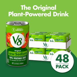 V8 Low Sodium Original 100% Vegetable Juice, Vegetable Blend with Tomato Juice, 5.5 FL OZ Can (8 Packs of 6)