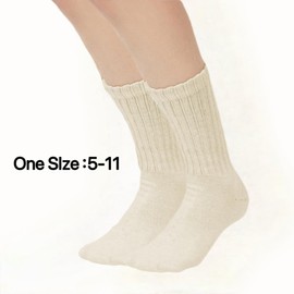 Slouchy Socks for Women Crew Cotton Cushioned Athletic Scrunch Sock Retro Mid Calf Tube Size 5-11 Beige&Beige