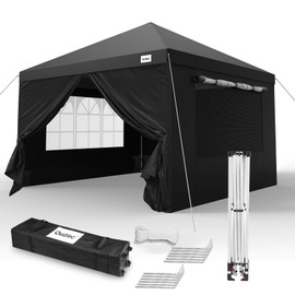 Oudiec Pop up Canopy Tent - 10x10ft Outdoor Tent with Window and Removable Side Wall Door, Waterproof Camping Awning Gazebo-Tent for Outdoor, with Wheeled Storage Box