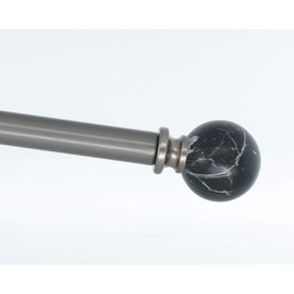 Meriville 1-Inch Diameter Single Window Treatment Curtain Rod, Black Marble Ball Finial, 48-inch to 84-inch Adjustable, Gunmetal