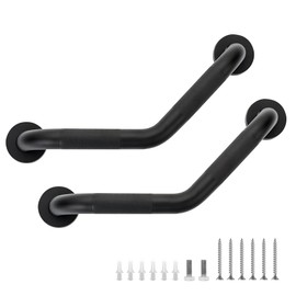 Grab Bars for Bathtubs and Showers- 1-1/4 x 16 Angled Shower Grab Bar for Seniors Knurled Stainless Steel Handicap Grab Bars for Wall (Black, 2 Pack)