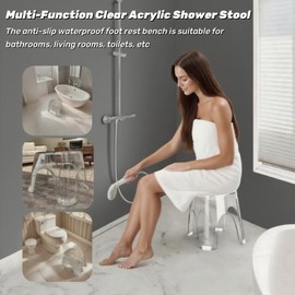 2PCS Clear Acrylic Shower Stool–Antislip Waterproof Foot Rest Bench for Shaving Legs,Compact 8.3in Clear Shower Seat for Small Bathrooms(White)