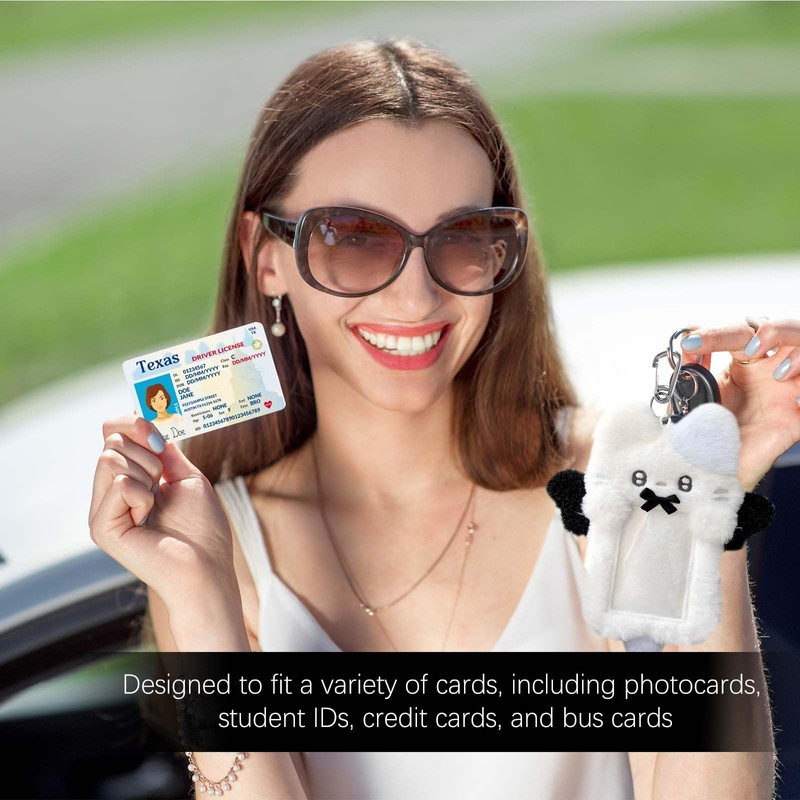 2 Pieces Cartoon Photocard Holder - Plush Rabbit and Cat