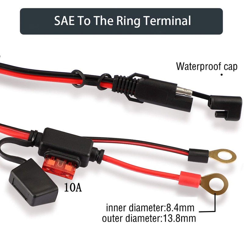 Meetou 2FT SAE O Ring Terminal arnés con fusible 10A