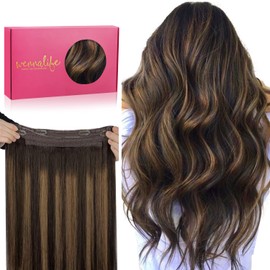 WENNALIFE Wire Hair Extensions (Increase 50% Lifespan) Real Human Hair 22 inch 120g Balayage Dark Brown to Chestnut Brown Remy Wire Hair Extensions Invisible Transparent Fish Line Real