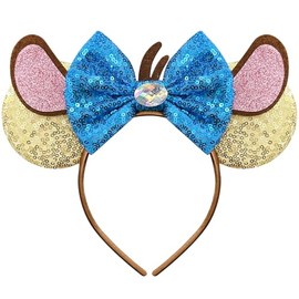 Brylla Cute Mouse Ears Headband for Women, Inspired by Kangaroo, Sequin Blue Bows Headband for Costume Party