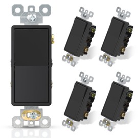 ELEGRP 4 Way Decorative Light Switch, 15Amp, 120-277 Volt, AC Decorator Rocker Paddle Wall Switch Replacement, Self-Grounding, Residential and Commercial Grade, UL Listed (5 Pack, Glossy Black)