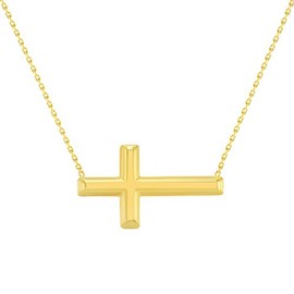 Collar de oro amarillo de 14 quilates con cruz religiosa lisa y cierre de pinza de langosta (cadena ajustable de 40,6 a 45,7 cm)