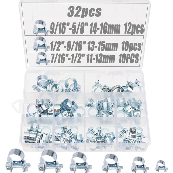 32PCS Fuel Line Hose Clamps Kit – 1/4", 5/16", 3/8"