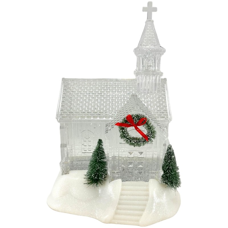 Gerson 2660080 Battery Operated Lighted Holiday Spinning Water Globe Church,