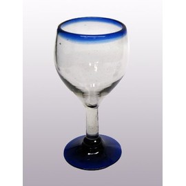 Mexican Blown Glass Small Wine Glasses Cobalt Blue Rim (Set of 6)