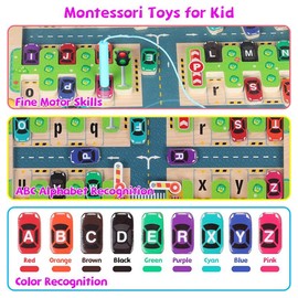 Magnetic Alphabet Maze Board, Montessori Toys for Ages 3-6, Parking Theme Letter Tracking Puzzle Toy Gift, Fine Motor Skills Educational Toys for Kids Toddler Boys Girls Preschool Activities Games:_【99% of children's choice】Large parking maze/good