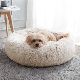 Calming Dog Bed & Cat Bed, Anti-Anxiety Donut Dog Cuddler Bed, Warming Cozy Soft Dog Round Bed, Fluffy Faux Fur Plush Dog Cat Cushion Bed for Small Medium Dogs and Cats (20"/24"/27"/30")