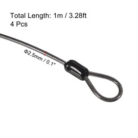 TOP-VIGOR 4Pcs Security Steel Cable, 2.5mm x 1m / 3.28ft Coated Safety Wire Rope Double Loop Flexible Security Cable Lock for Outdoor Travel Luggage Bike, Black