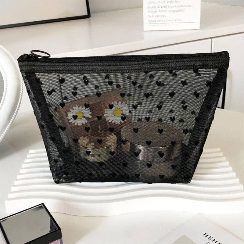 Clapoyis Portable Mesh Cosmetic Pouch, Mini Bag Set of 5