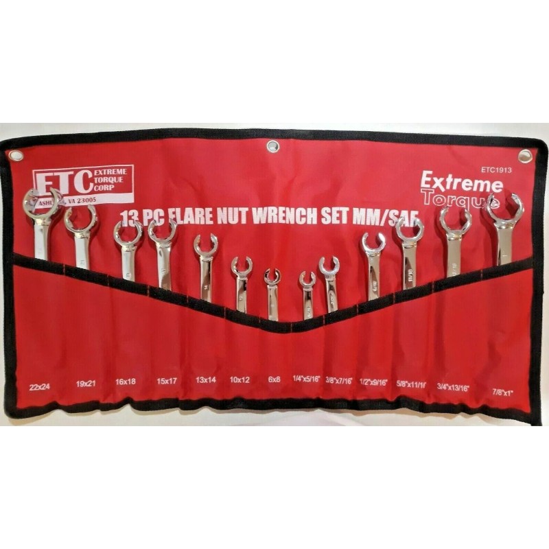 Extreme Torque 13 pc Flare Nut Line Wrench Set SAE