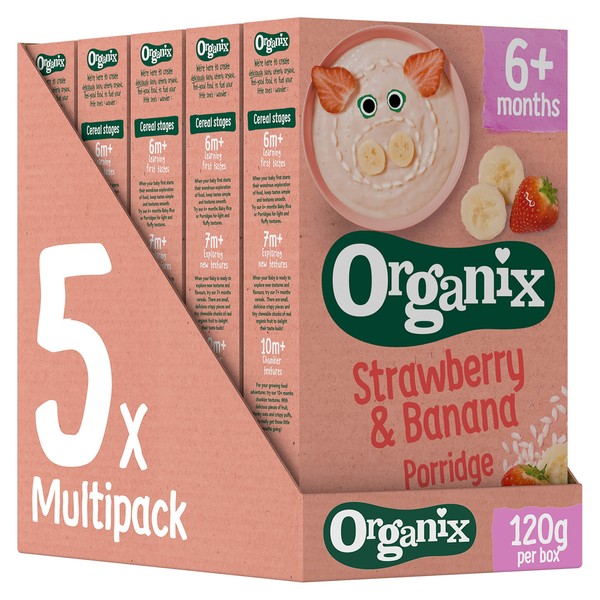Organix Strawberry & Banana Organic Baby Porridge 6+ Months 120g (Pack of 5)