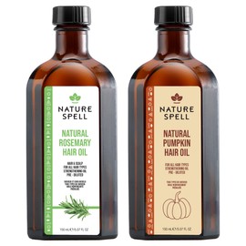 Nature Spell Hair Growth Duo with Rosemary & Pumpkin Oils, Pre-Diluted Oil Set to Strengthen Hair and Nourish the Scalp, For All Hair Types, Vegan, Pack of 2, 150ml Each