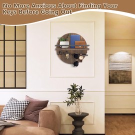 awagas Wooden Key Holder for Wall, 11.8" Rustic Key Rack with Shelf and 8 Hooks, Round Key Hooks Wall Mounted for Entryway Hallway Kitchen Home Decor