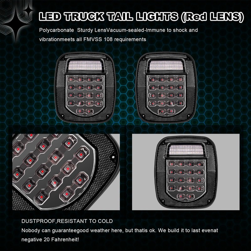 Wodvyss 38 LED Black Lens Tail Lights for Jeep Wrangler