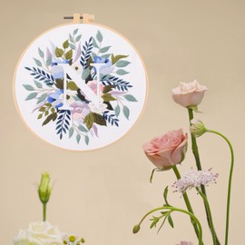 IUHUI Embroidery Kit for Beginners and Adults - 26 Pcs Floral Letters Easy Pattern DIY Hand Stitched Embroidery Set with Hoop (Letter N Flower Grass)