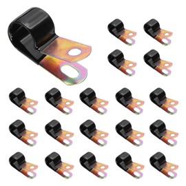 PATIKIL 5/8 Inch Vinyl Coated Cable Clamps, 20 Pack Galvanized Steel Metal Cable Clips Rubber Cushion Insulated Pipe Clamps for Tube Lines Cord Wire Management, Black