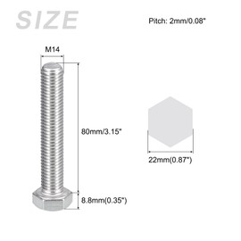 METALLIXITY Hex Bolts (M14-2x80mm) 2Pcs, 304 Stainless Steel Coarse Fully Threaded Hex Head Screw Bolt Machine Screws - for Furniture Repair, Silver