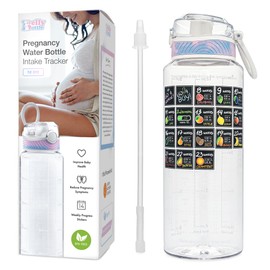 BellyBottle Water Bottle Tracker for Pregnancy – Must-Have First Trimester Essentials – Great Gifts for Expecting Moms – Nausea Relief – Weekly Stickers, Straw, BPA Free