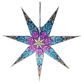 YEPSIO Paper Star 7 Pointed Lantern Lampshade Paper Star Light Large 60cm Star Hanging Decorations for Christmas Wedding Home Decoration Birthday Party Glitter Blue Multi 7 001