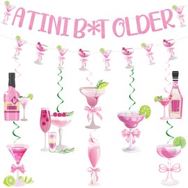 iPartyGo Tini Bit Older Decorations - 10 PCs A Tiny Banner Espresso Martini Hanging Swirls for Women Glitter Pink Cocktail Birthday Party Decor Weenies and Tinies Bar Garland Photo Booth Sign Supplies