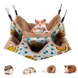 ZYYRSS 3-Layer Pet Cage Hammock, Small Animals Hanging Bed Soft Swing Nest Bunkbed Plush Glider Cage Warm Toy for Chinchilla Guinea Pig Rabbit Ferrets Rat Squirrel Playing Sleeping (White)