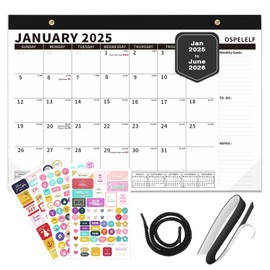 Ospelelf Magnetic Calendar 2025-2026 for Refrigerator, Desk Wall Calendar, January 2025 to June 2026, Monthly Large Planner Pad with Plastic Cover 17" X 12" Black