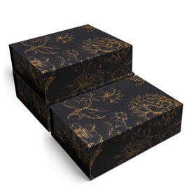 Sorarto Luxury Keepsake Gift Box 3-Pack | Black Gold Floral Decorative Boxes with Magnetic Lids for Presents, Wedding Memory Box, and Bridal Gifts. 11.5" x 7.5" x 3.5"
