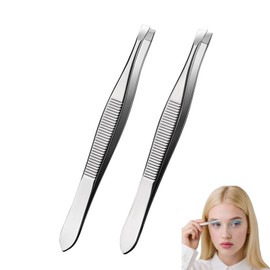 Precision Slanted & Flat Eyebrow Tweezers Set for Facial Hair Women & Men, 2PCS Stainless Steel Eyebrow Tweezers for Ingrown Hair Removal