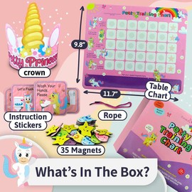 Potty Training Reward Chart – Potty Training Chart with 35 Reusable Stickers, Crown, and Instructional Stickers - Unicorn
