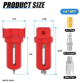 MEANLIN 1/4" NPT Aluminium Air Compressor Moisture Filter, Air Desiccant Drying System, Manual Drain for Dry Air, Compressed Air, Plasma Cutter and Paint Spray